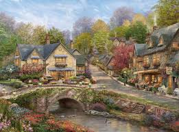Desenhos de Summer in Cobblestone Village Jigsaw Puzzle para colorir