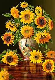 Sunflowers in a Peacock Vase Jigsaw Puzzle