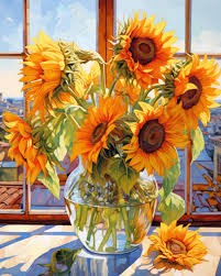 Desenhos de Sunflowers in Glass Vase Jigsaw Puzzle para colorir