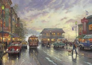 Desenhos de Sunset City by the Bay – Thomas Kinkade Puzzles Jigsaw para colorir