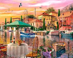 Desenhos de Sunset Harbour Jigsaw Puzzle para colorir