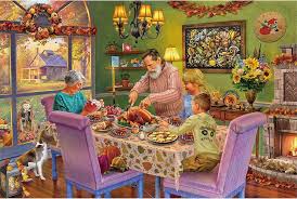 Desenhos de Thanksgiving Family Dinner Jigsaw Puzzle para colorir