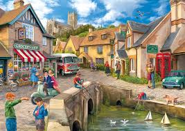 Then and Now Village Painting Jigsaw Puzzle