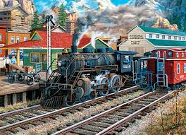 Desenhos de Train Old Depot Station Jigsaw Puzzle para colorir