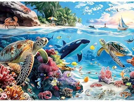 Desenhos de Turtles, Orca and Coral Reef Jigsaw Puzzle para colorir