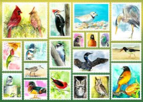 Watercolor Bird Collage Jigsaw Puzzle