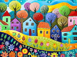 Desenhos de Whimsical Village Jigsaw Puzzle para colorir