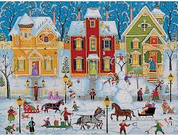 Desenhos de Winter Holiday Town Jigsaw Puzzle para colorir