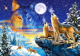 Desenhos de Winter Night Wolf Howl Jigsaw Puzzle para colorir