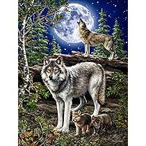 Desenhos de Wolf Pack in Moonlight a Night Jigsaw Puzzle para colorir