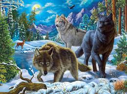 Desenhos de Wolves on a Snowy Night Jigsaw Puzzle para colorir