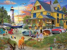 Yellow Beach House Summer Jigsaw Puzzle
