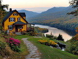 Desenhos de Yellow House by the Lake Jigsaw Puzzle para colorir